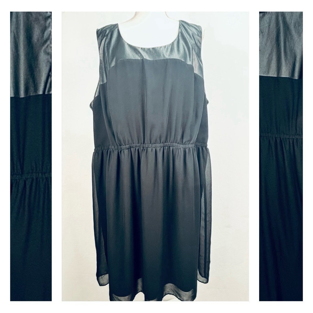 Lane Bryant Black Tank Dress 26/28 Soft Faux Leather Bodice Elastic Waist Sheer